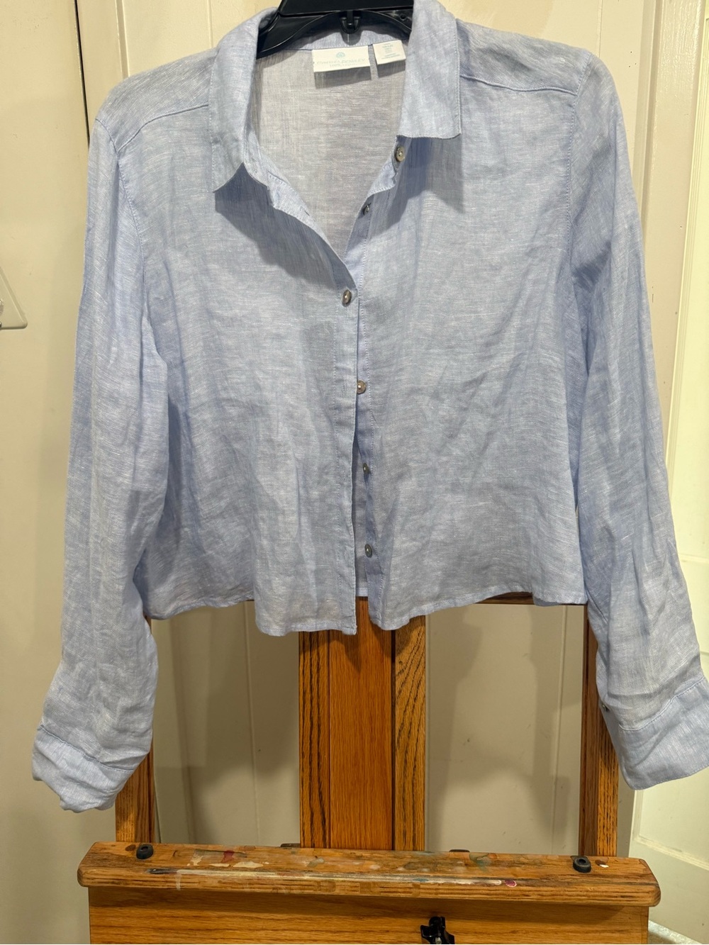 Cynthia Rowley Light Blue Women's Cropped Linen Button-Front Shirt